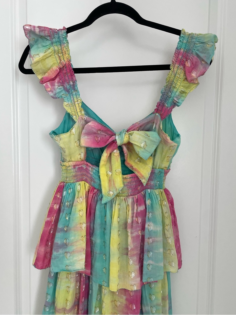 SAYLOR Leola Tiered Midi Dress Rainbow Metallic Heart Sundress - Picture 9 of 11
